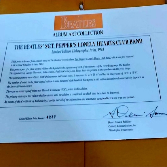 💂‍♂️BEATLES Signed Print w/COA - Sgt. Pepper's Lonely Hearts Club Band L - Picture 6 of 8